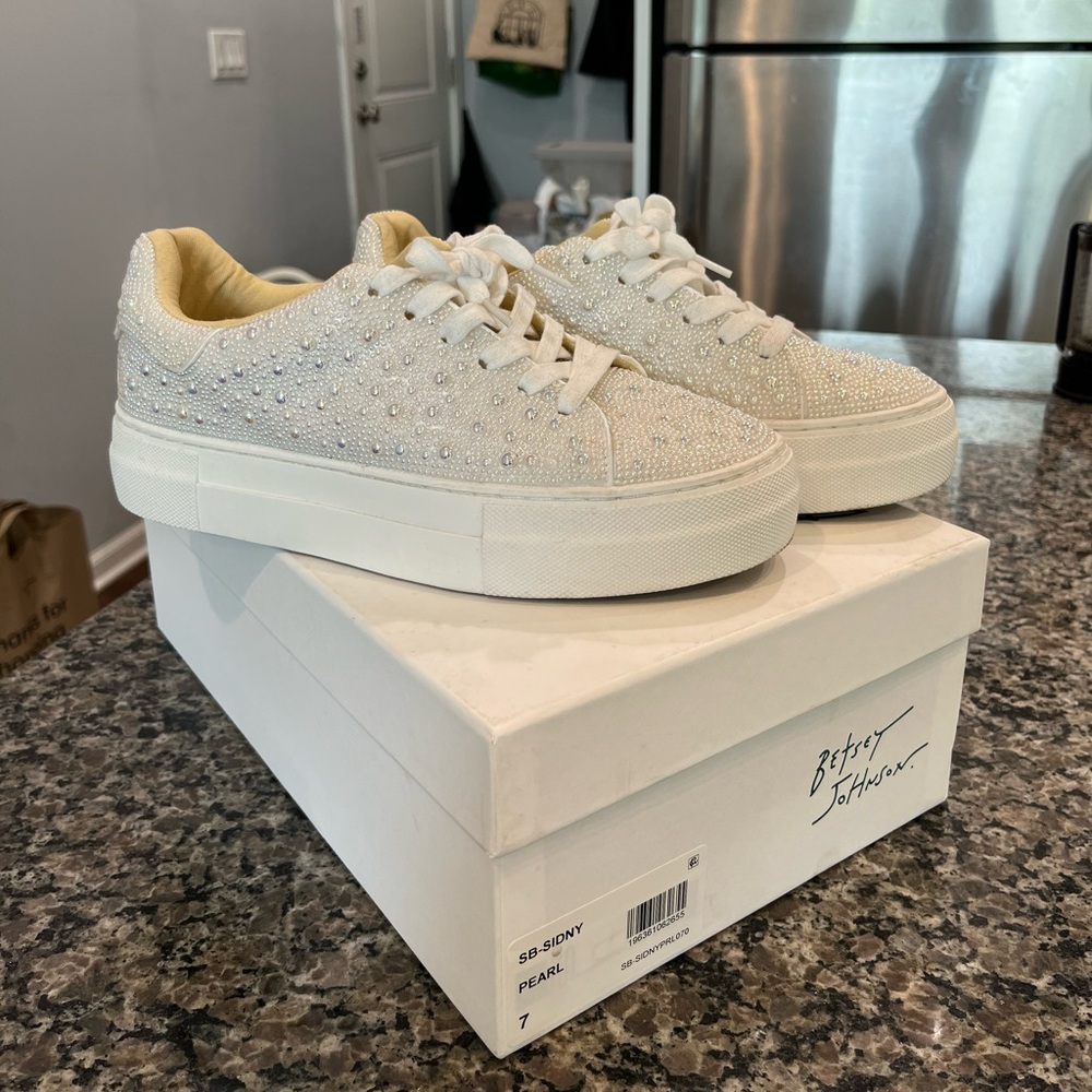 Betsy Johnson Sidny Crystal Pavé Platform Bridal Sneaker (Women)